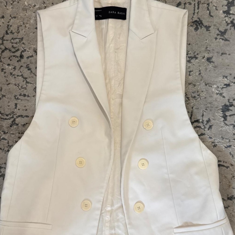 Zara White Double-Breasted Vest